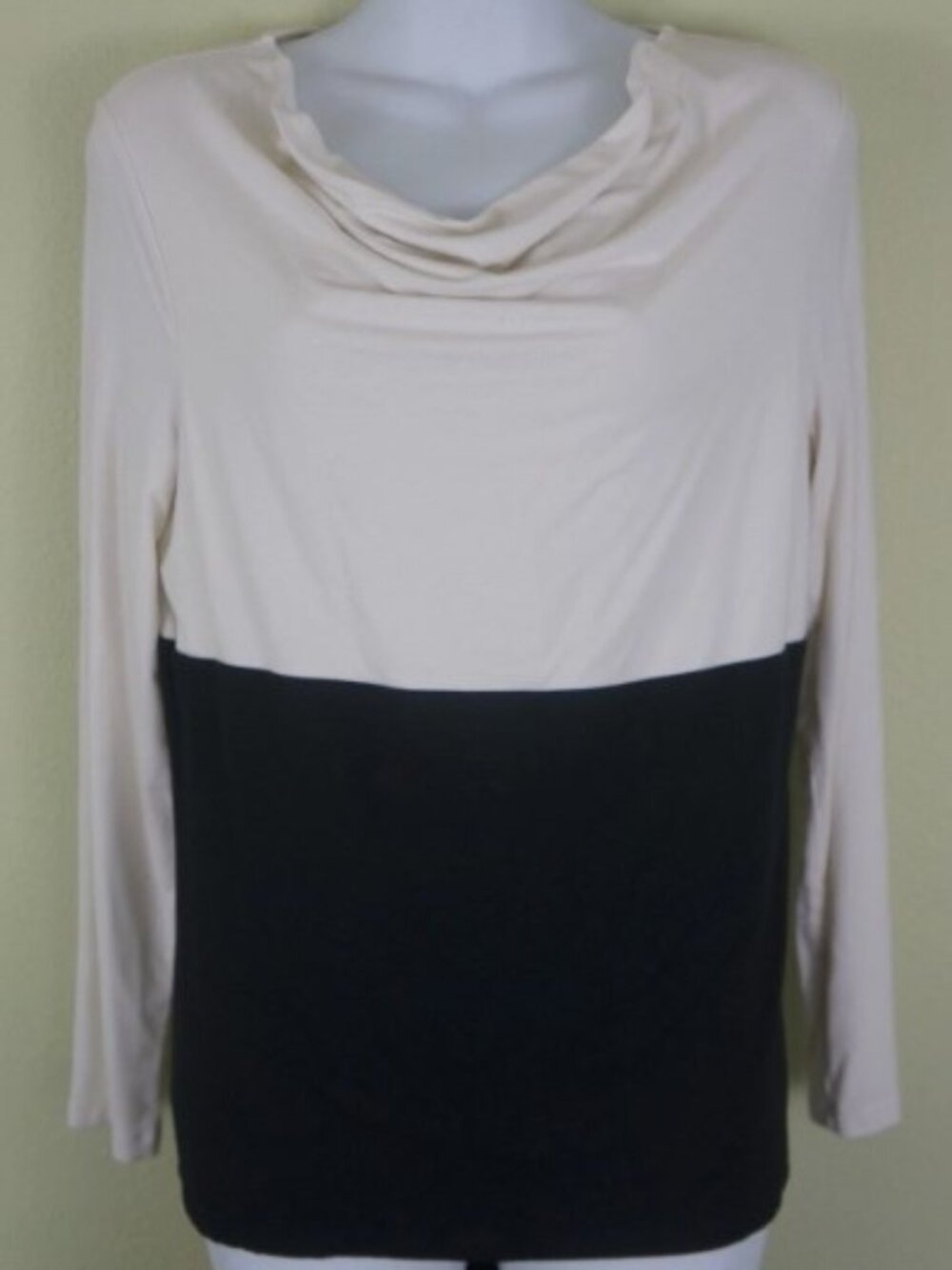TALBOTS Petites Cream Black 2 Tone Long Sleeve Blouse Shirt Size MP